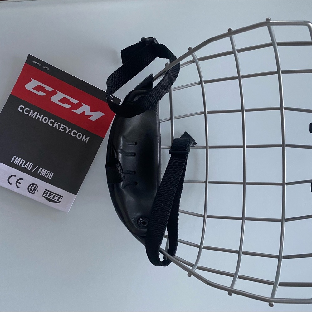CCM Black and Silver Hockey Face Cage with Straps